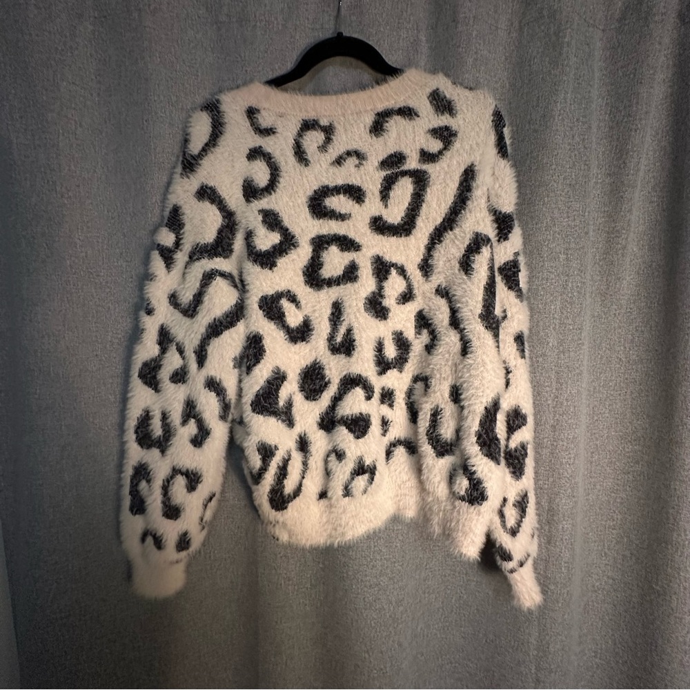 Cream and Black Animal Print Crew Neck Sweater